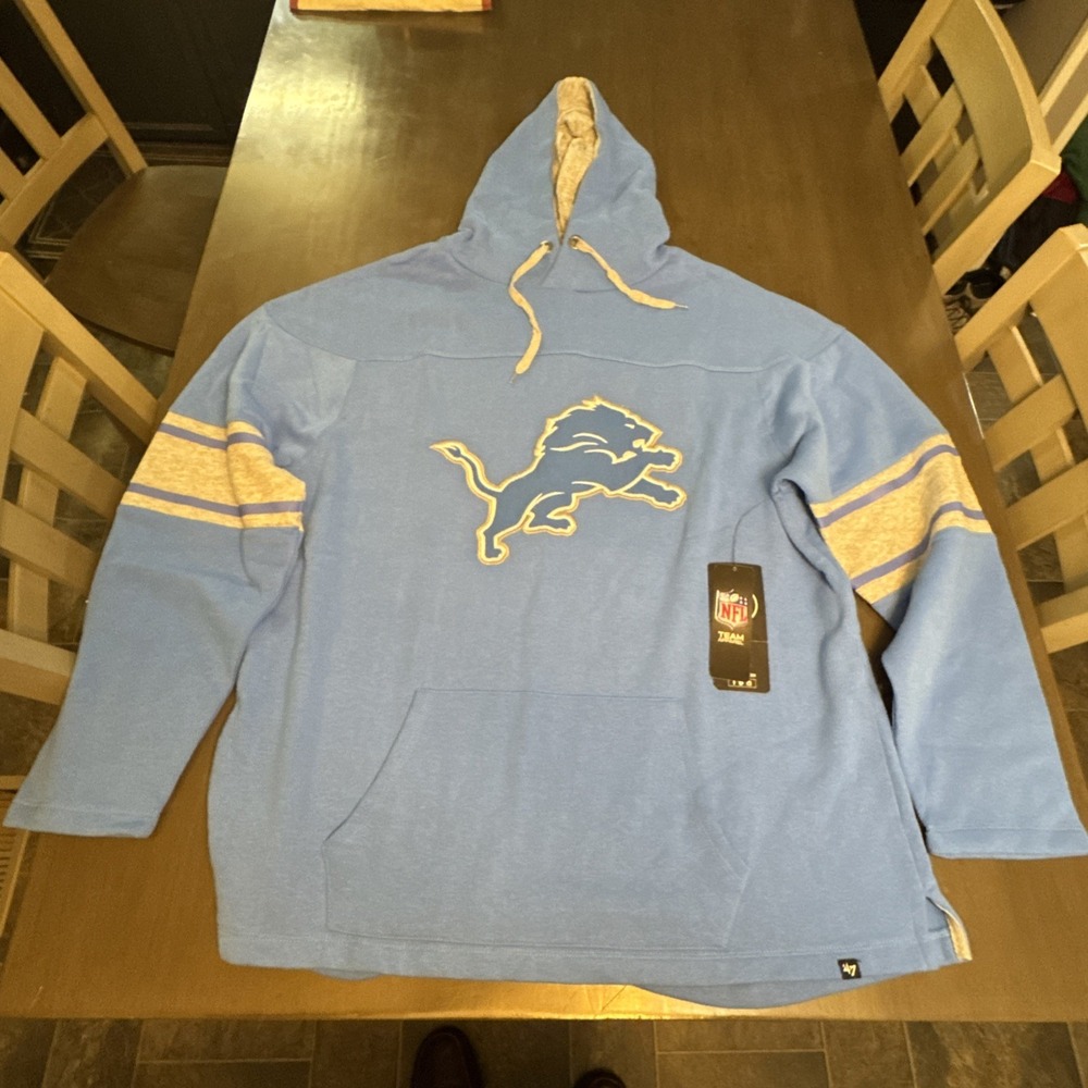 47 Brand NFL Detroit Lions Blue Pullover Hoodie Sweatshirt Men's Size XL NWT